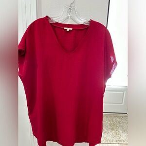 Jodifl  medium blouse  garnet red polyester v-neck raw edges